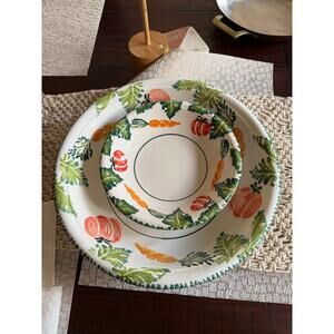 Vintage Pottery Barn 13-1/2” large bowl carrots and pumpkins pasta serving bowl